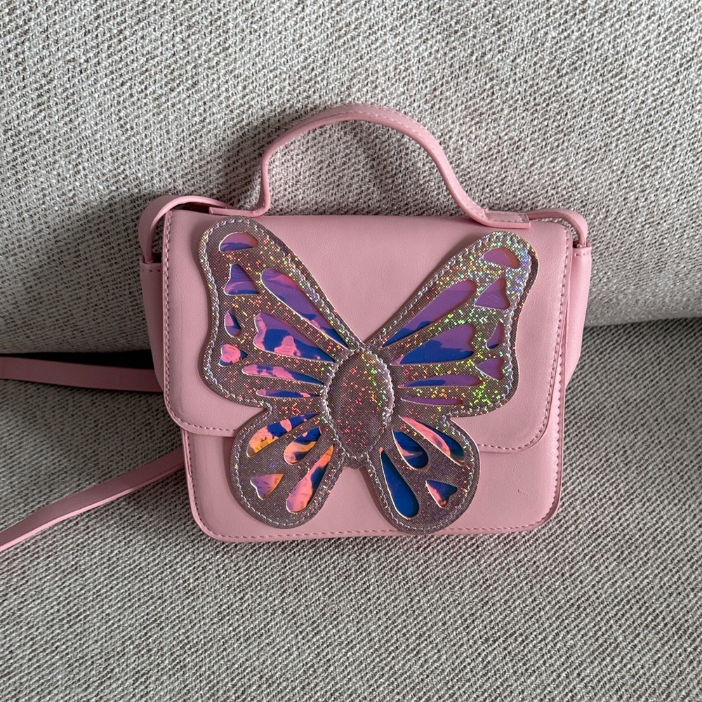 Pink Butterfly Kids Crossbody Bag